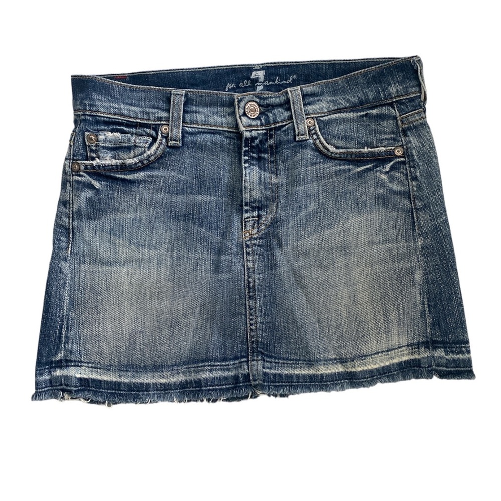 7 For All Mankind Distressed Raw Hem Denim Mini Skirt Size 26